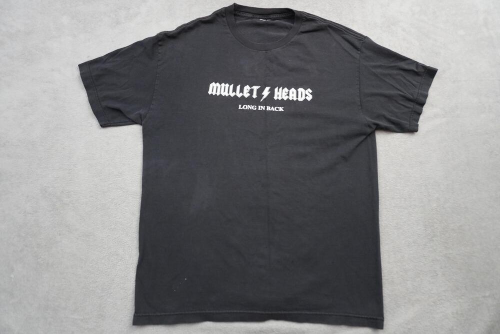 Mullet Heads Shirt Mens Large Black Long In Back Funny Graphic Tee Music Rock